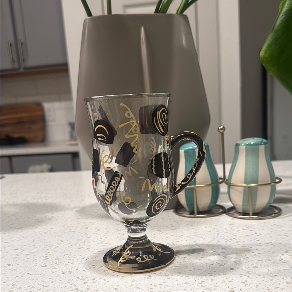Vintage Lolita Chocolate Coffee Hand Painted Black and Gold Hot Beverage Glass